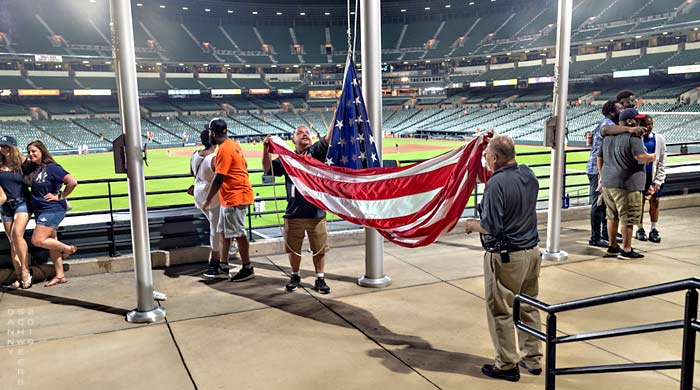 flag lowering at Camden Yards, Baltimore, Maryland; photo by Danny Nelson Schweers